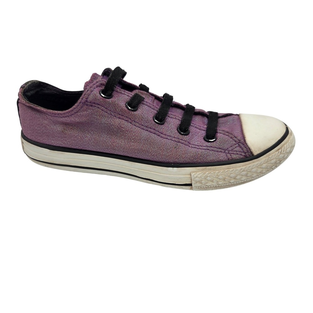 Converse All Star Girls Junior Size 2 Purple Glitter Low Top Sneakers 635478F